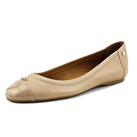 Coach Beige Tan Cap Toe Logo Career Leather Flats - Picture 1 of 14